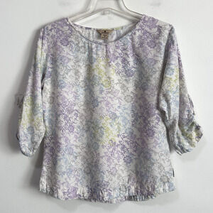 Woolrich Top M 3/4 Sleeve‎ Pullover Ruched Tie Sleeve Pastel Summer Shirt Casual